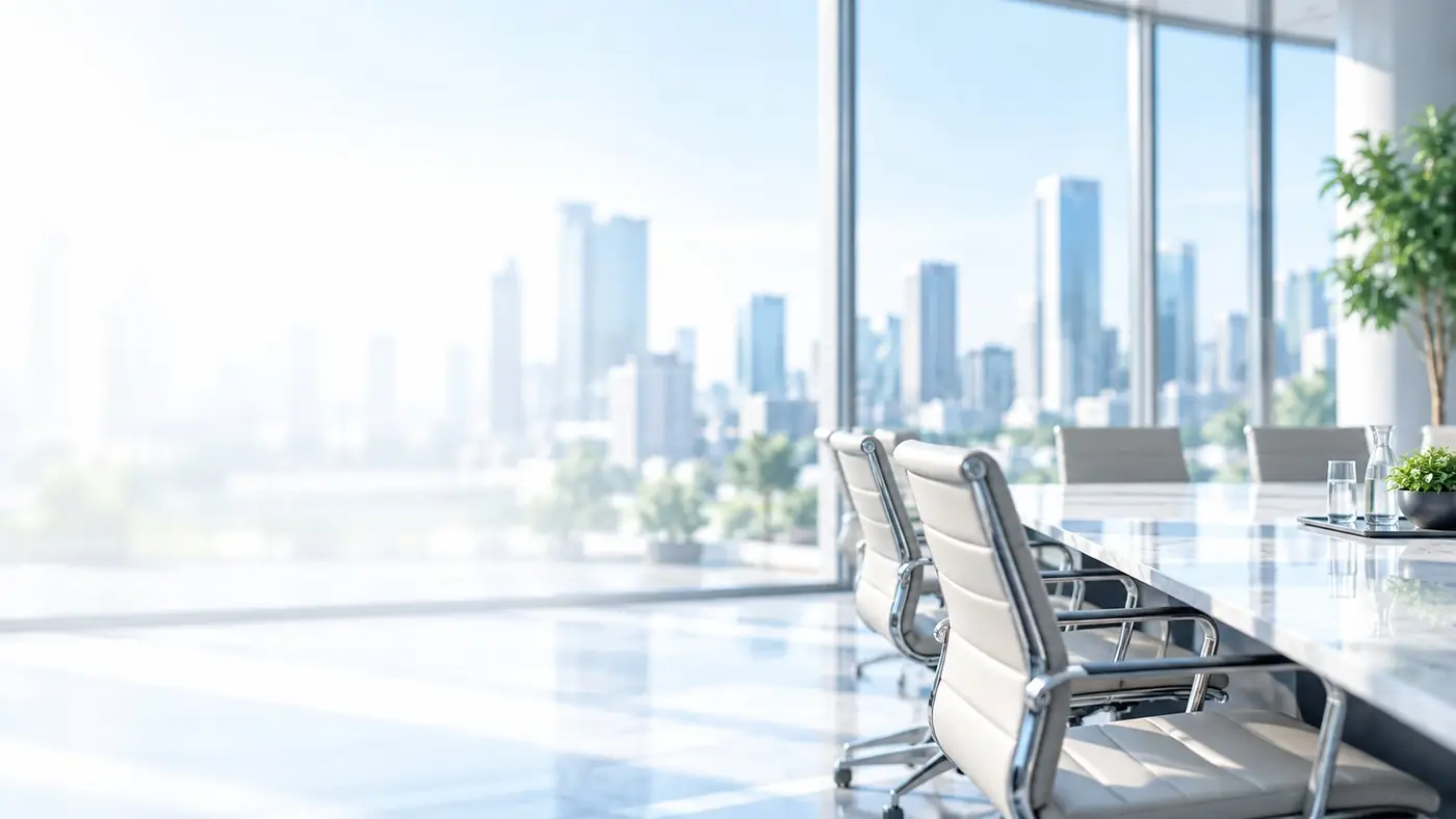窓から街並みが見える明るい会議室(イメージ)